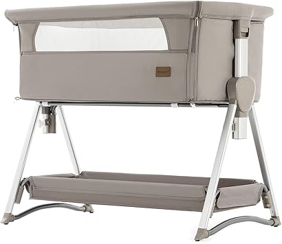 Baby Beside Sleeper Rocking Cribs Luxury Newborn Sleeping Bassinet Portable Travel Infant Bed for 0-6M Cradle (Khaki)