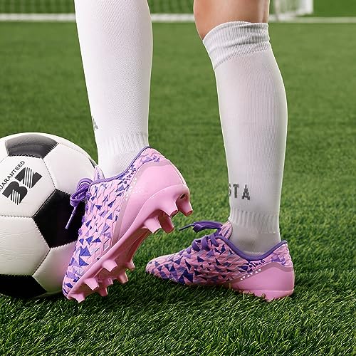 DREAM PAIRS Girls HZ19003K Soccer Football Cleats Shoes Pink Purple Size 1 M US Little Kid