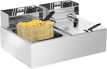 22.8QT Electric Deep Fryer with 2 Baskets & Lids, Commercial Deep Fryer with Temperature Control, Stainless Steel Fryer, Countertop Fryers for Home Kitchen and Restaurant, 5000W