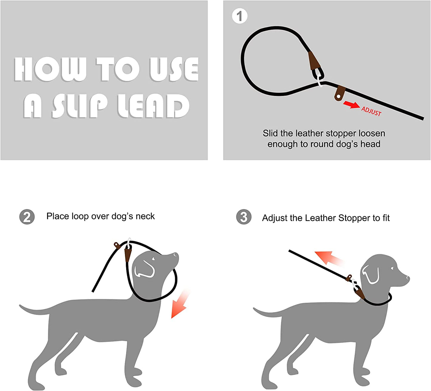 Fida Durable Slip Lead Dog Leash, 6 FT x 1/2" Heavy Duty Dog Loop Leash, Comfortable Strong Rope Slip Leash for Large, Medium Dogs, No Pull Pet Training Leash with Highly Reflective, Black
