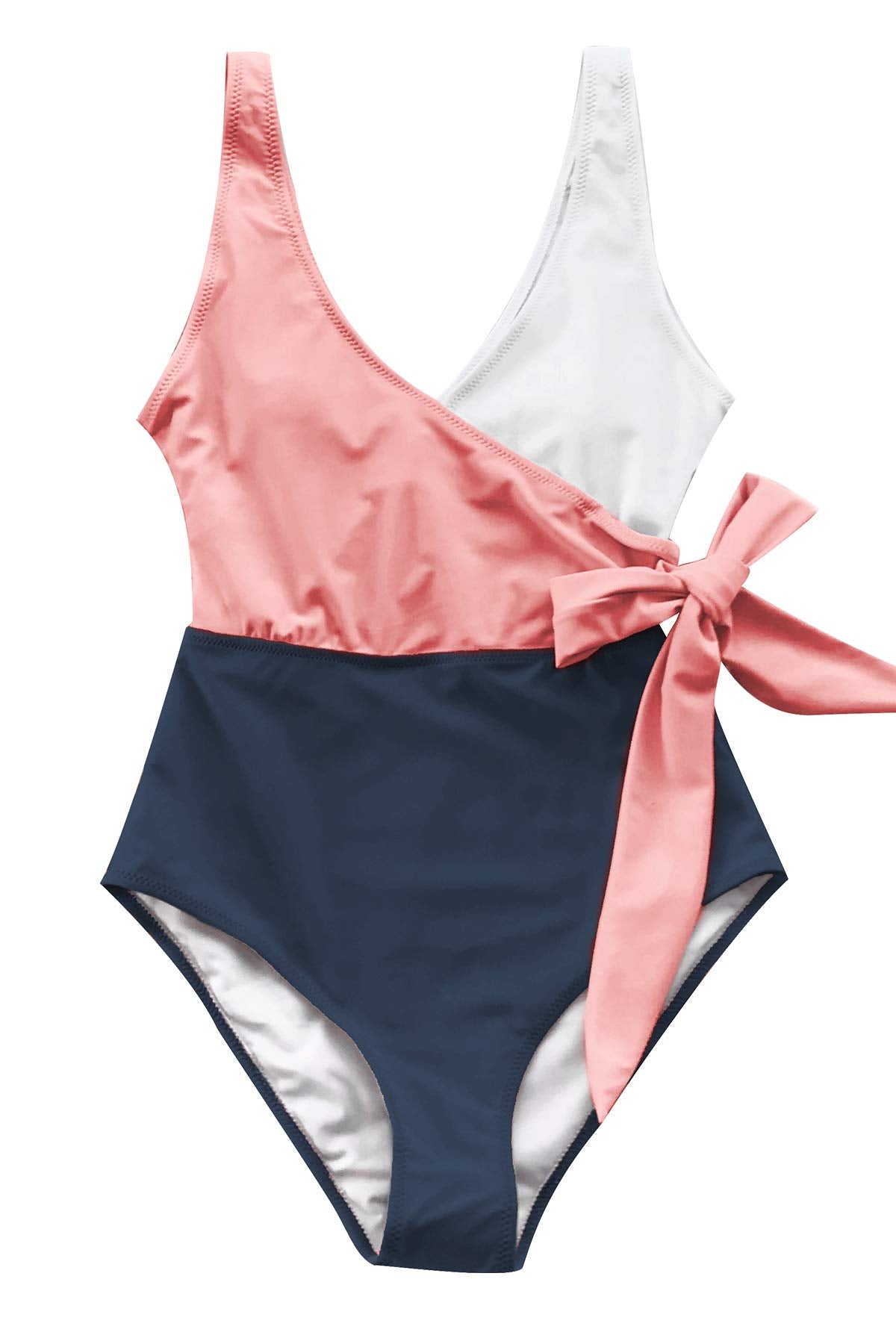 CUPSHE Women's One Piece Swimsuit Knotted Color Block Bathing Suit, M
