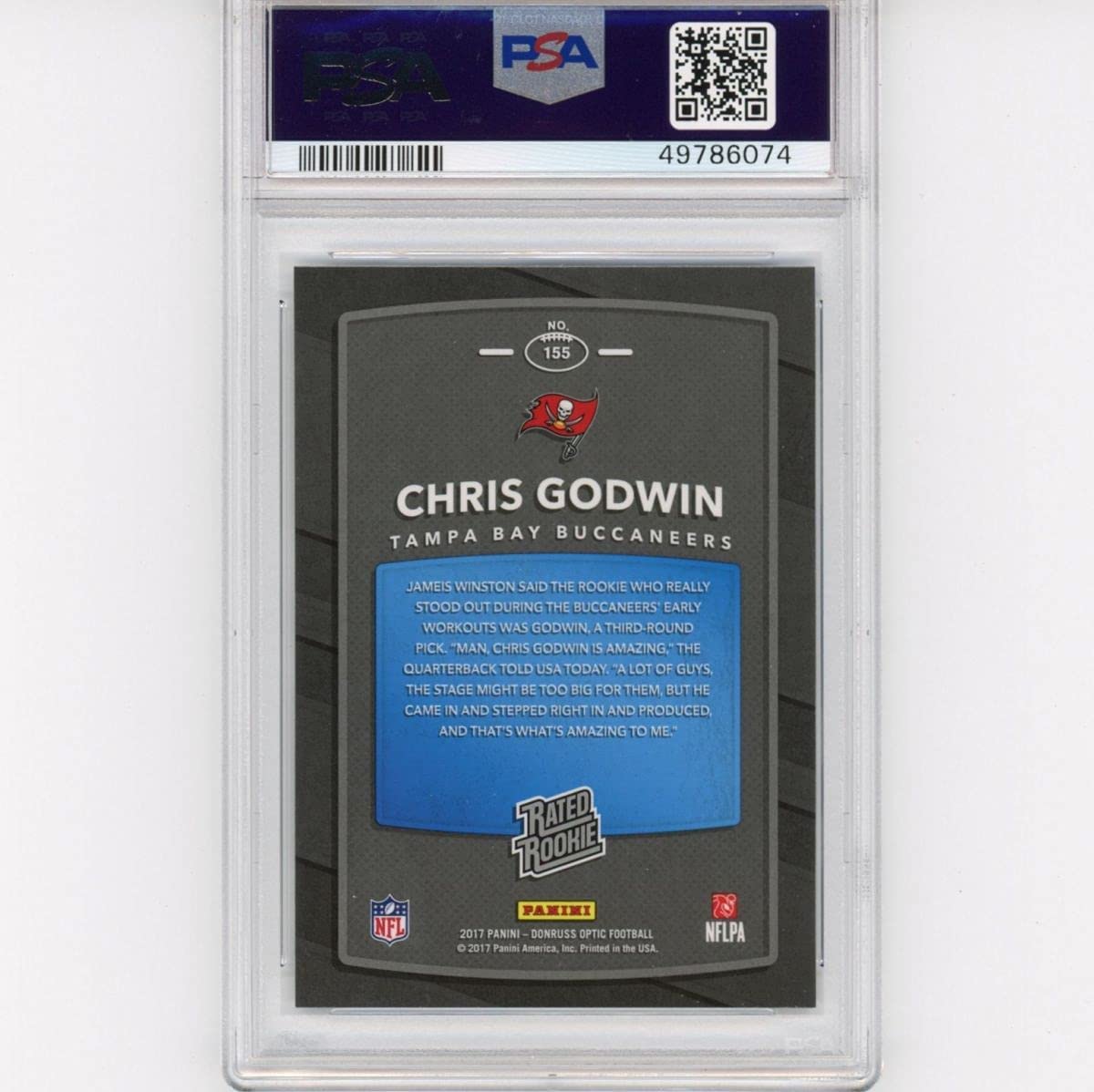 Graded 2017 Panini Donruss Optic Chris Godwin #155 Rated Rookie RC Football Card PSA 10 Gem Mint