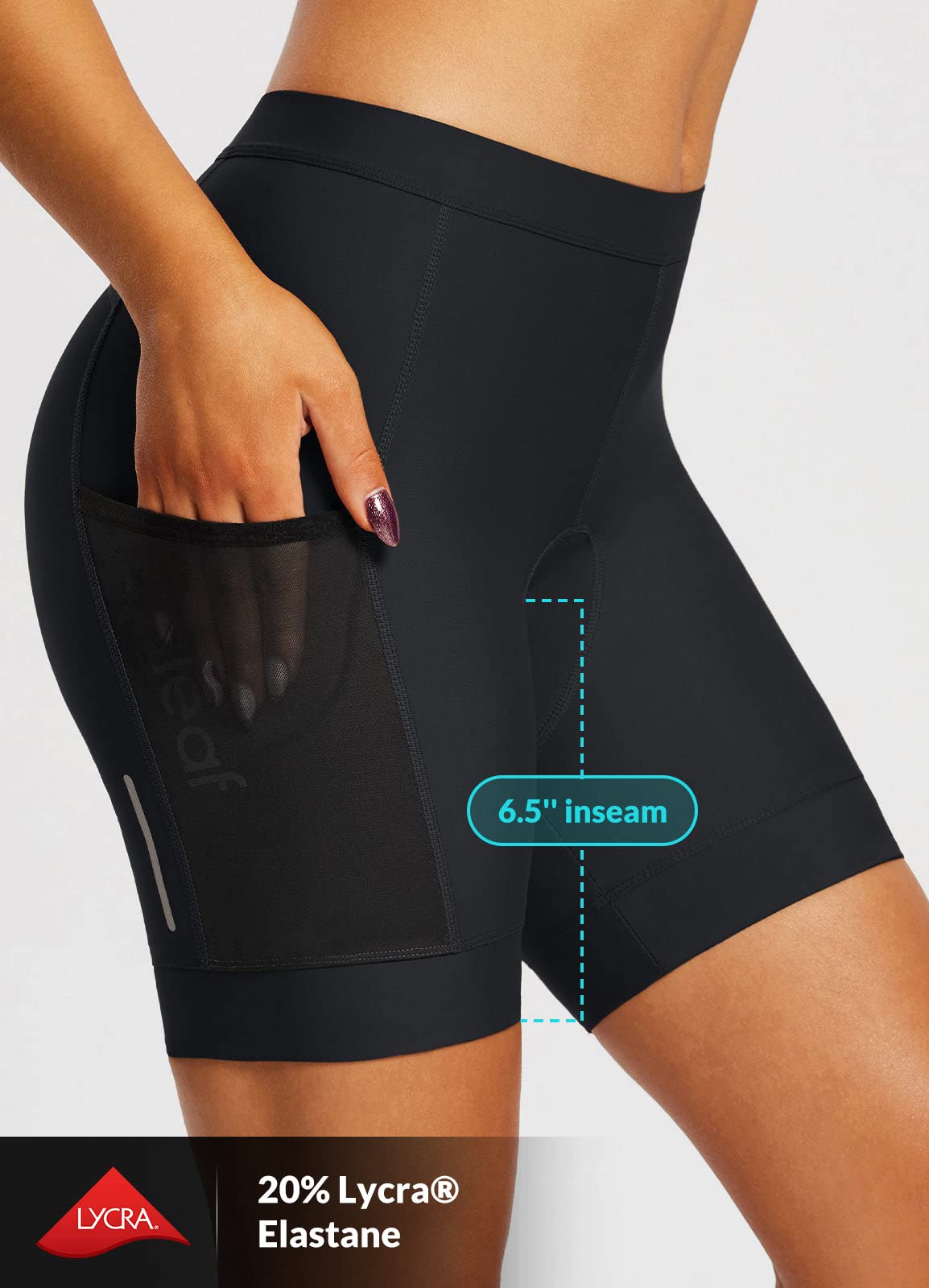 BALEAF Padded Bike Shorts Women 6'' Lycra Cycling Shorts 4D Gel Padding Biking Biker Bicycle Pockets UPF50+ Black XL