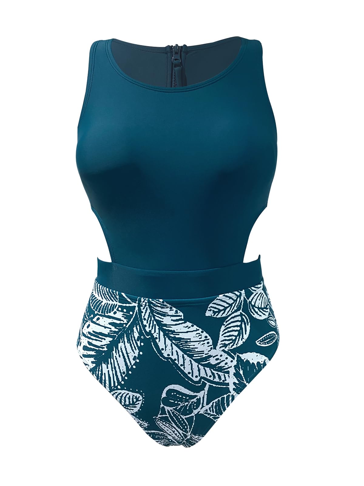 CUPSHE Women's One Piece Swimsuit High Neck Swimwear Back Self Tie Zipper Back Cutout Bathing Suit, M Prussian Blue