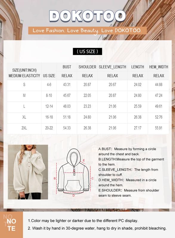 Dokotoo Plus Size Womens Hoodies Fuzzy Fleece Pullover Sherpa Winter Sweatshirt Button Up Sweaters Loose Sweatshirt for Women Black XX-Large