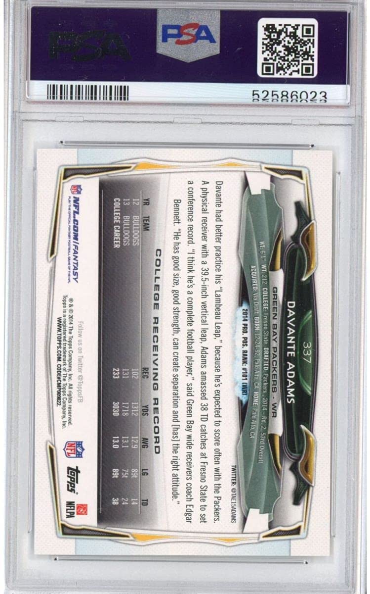 Graded 2014 Topps Davante Adams #337 No Towel Rookie RC Football Card PSA 10 Gem Mint
