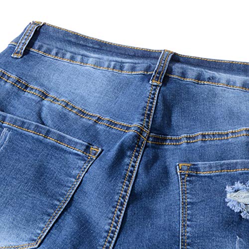 vanberfia Women's High Waist Denim Jean Raw Hem Ripped Shorts with Pockets (JS20196035-2, S)