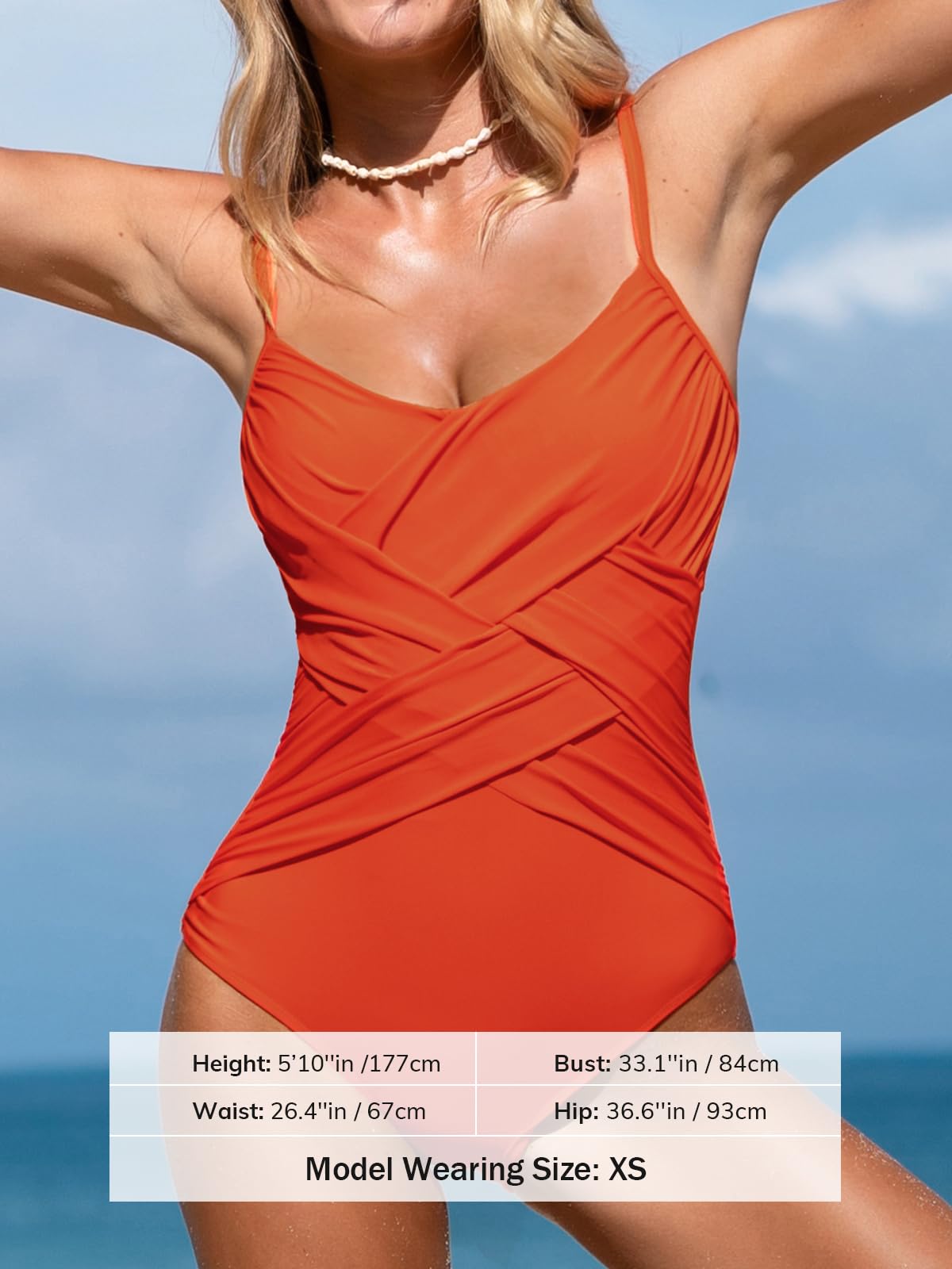 CUPSHE Women's One Piece Swimsuit V Neck Bathing Suit Tummy Control Back Hook Cutout Adjustable Straps, M Orange