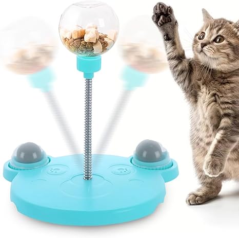 Cat Treat Dispenser, 2025 New Treat Dispensing Dog Toys, Interactive Pet Toy, Multifunctional Slow Feeder Leaking Treats Ball Pet Feeder Toy with Peppermint Balls (Blue)