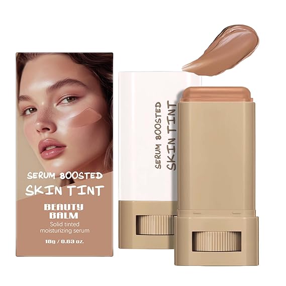 Beauty Balm Serum Boosted Skin Tint, Solid Tinted Moisturizing Serum Foundation Stick, Buildable Medium-to-Full Coverage Contour Stick for Face Makeup (#06, 18g)