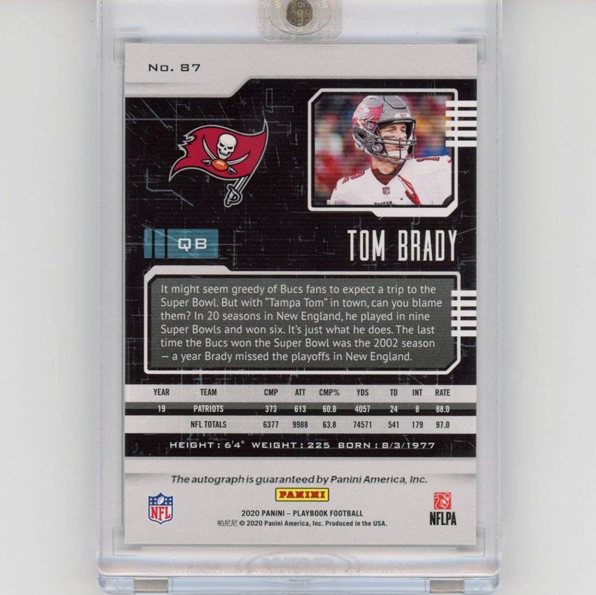 Autographed/Signed 2020 Panini Playbook Tom Brady #87 Tampa Bay Buccaneers Auto Football Card