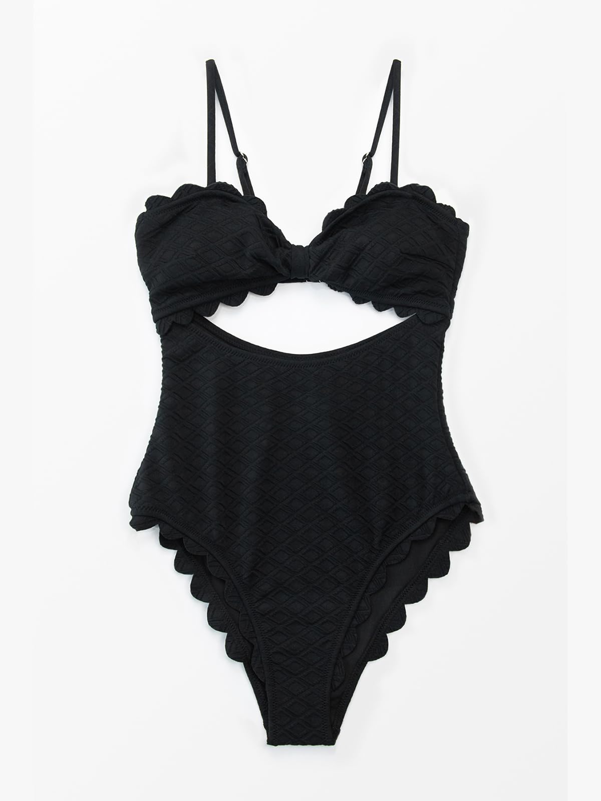 CUPSHE Women's One Piece Swimsuit Sexy Black Cutout Scallop Trim Bathing Suit, M