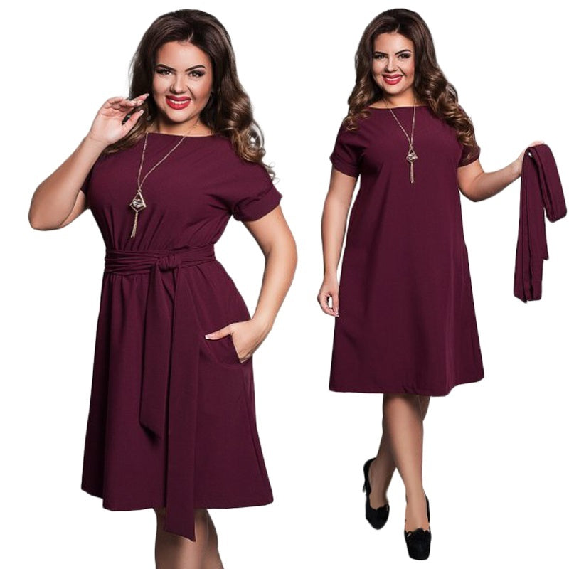 Soft Drape A-Line Plus Size Midi Dress with Belt - 3 Colors