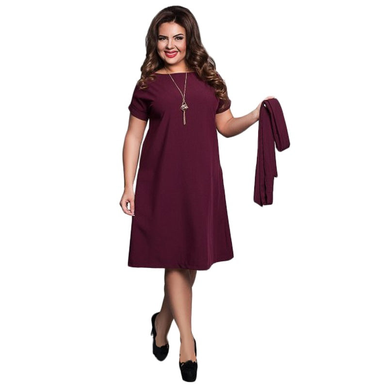 Soft Drape A-Line Plus Size Midi Dress with Belt - 3 Colors