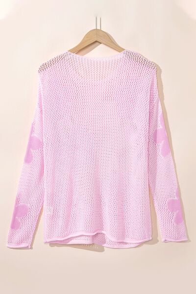 Openwork Round Neck Floral Knit Cover Up