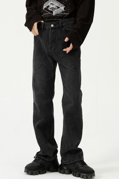 Straight-Leg Jeans with Stitch Detail