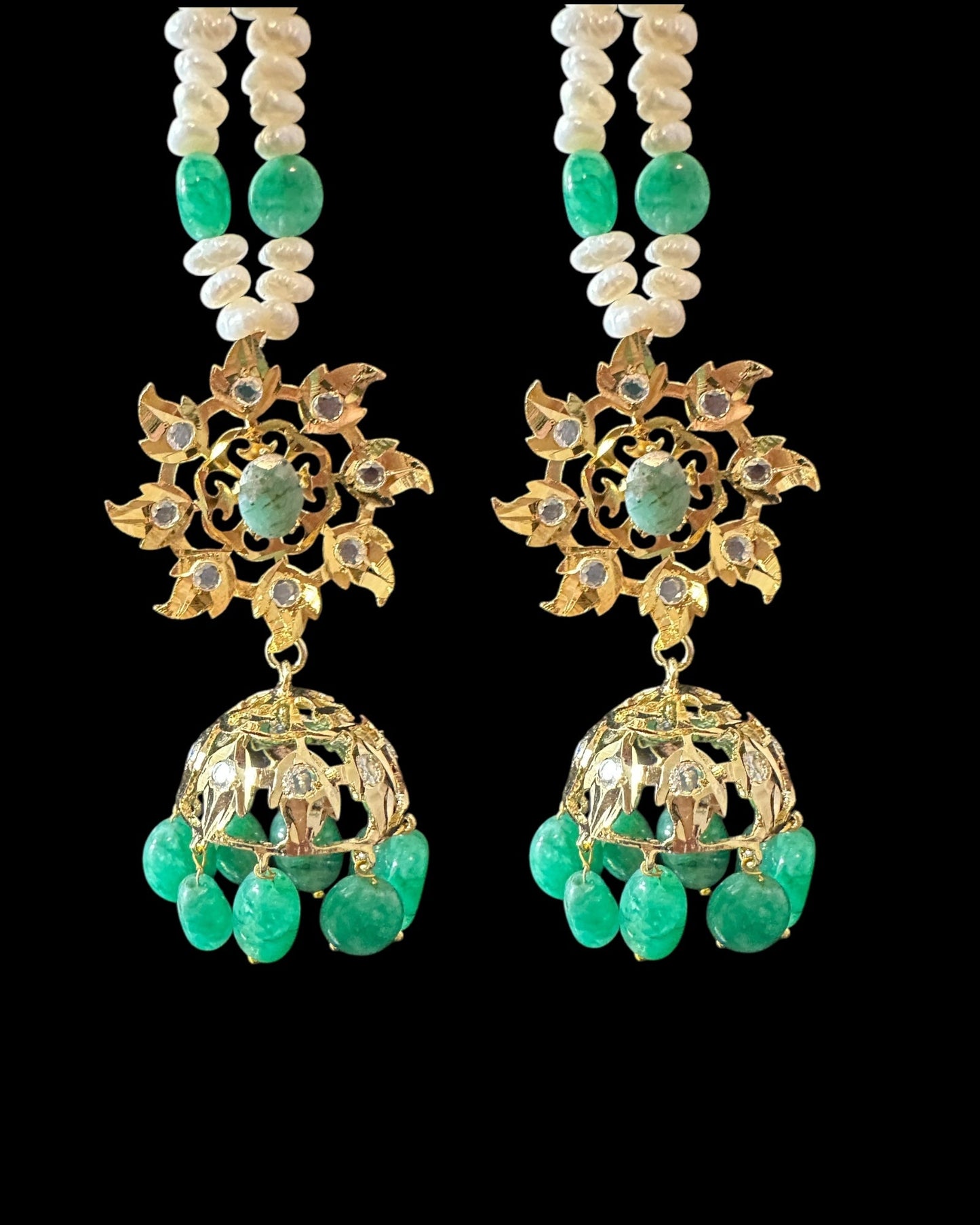 BR482 Insia Hyderabadi bridal set in emeralds with fresh water pearls ( READY TO SHIP )