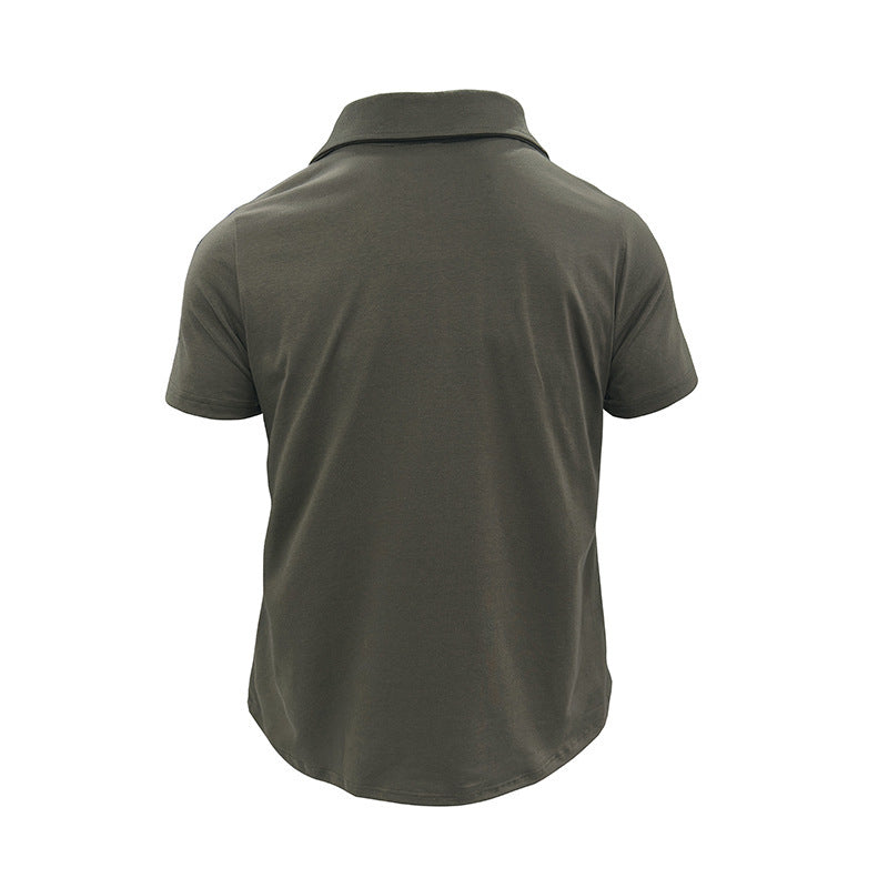Lightweight Cotton Polo Shirt with Lapel Collar & Chest Pockets