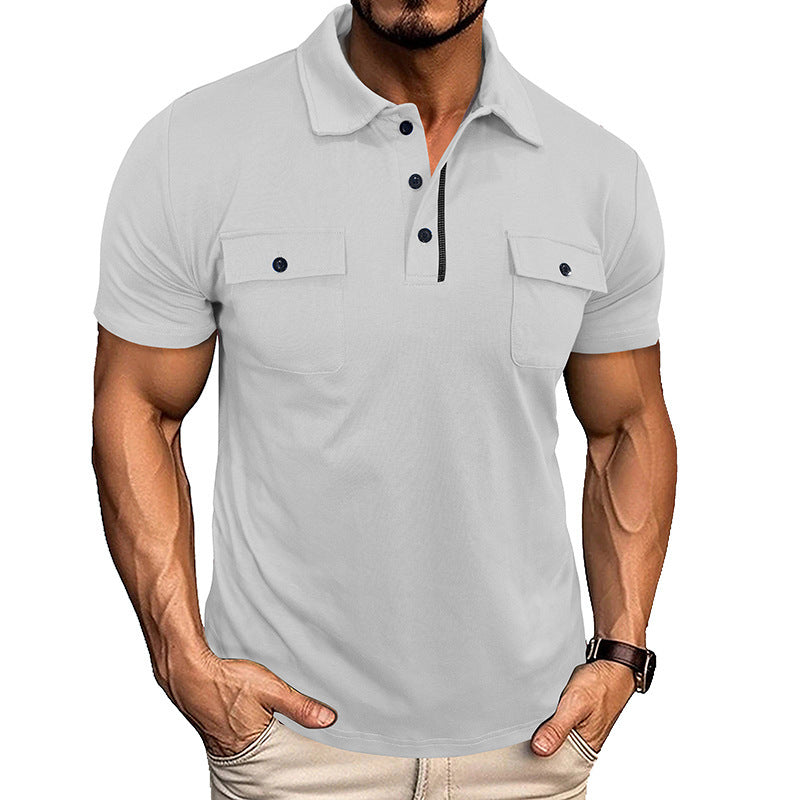 Lightweight Cotton Polo Shirt with Lapel Collar & Chest Pockets