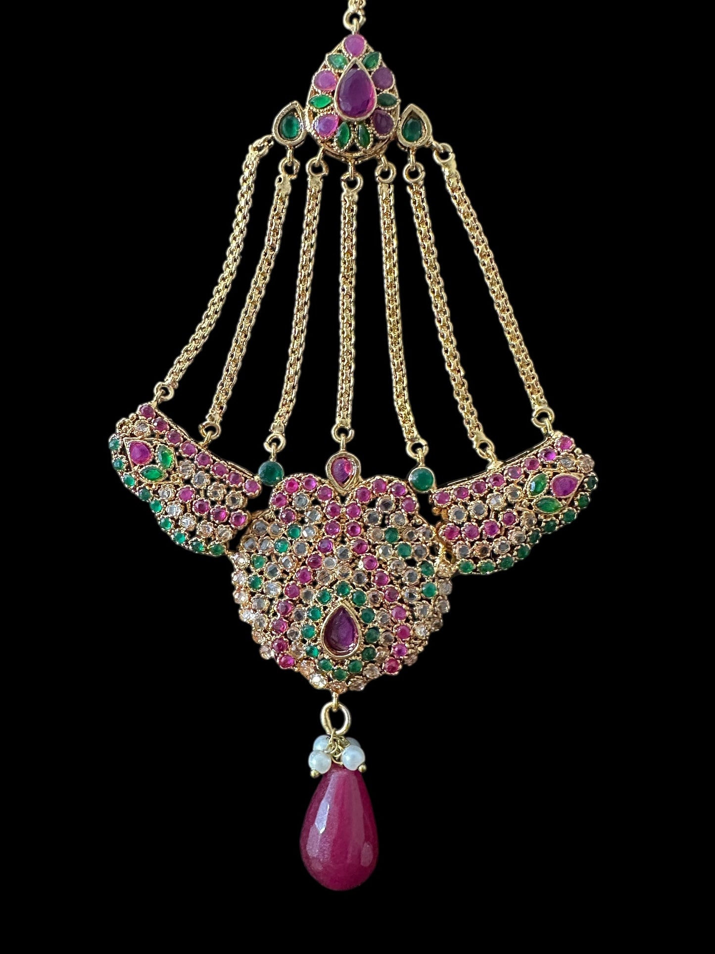 BR463 Deepa multicolor bridal cz necklace set with jhoomar tika ( READY TO SHIP )