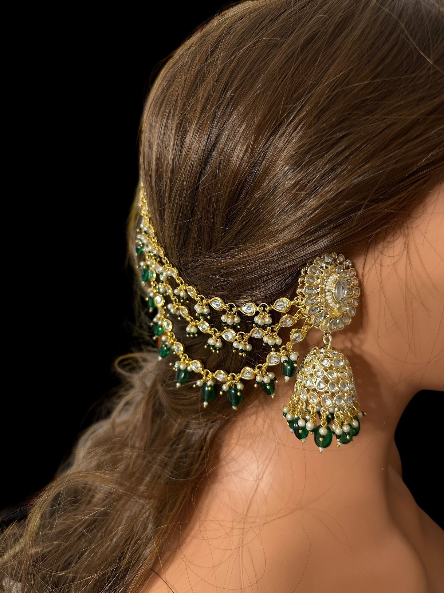 Kundan jhumka earrings with ear supports ( SHIPS IN 3 WEEKS )