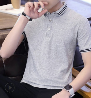 Men's Cotton Contrast Collar Polo Shirt - Triple Button Placket
