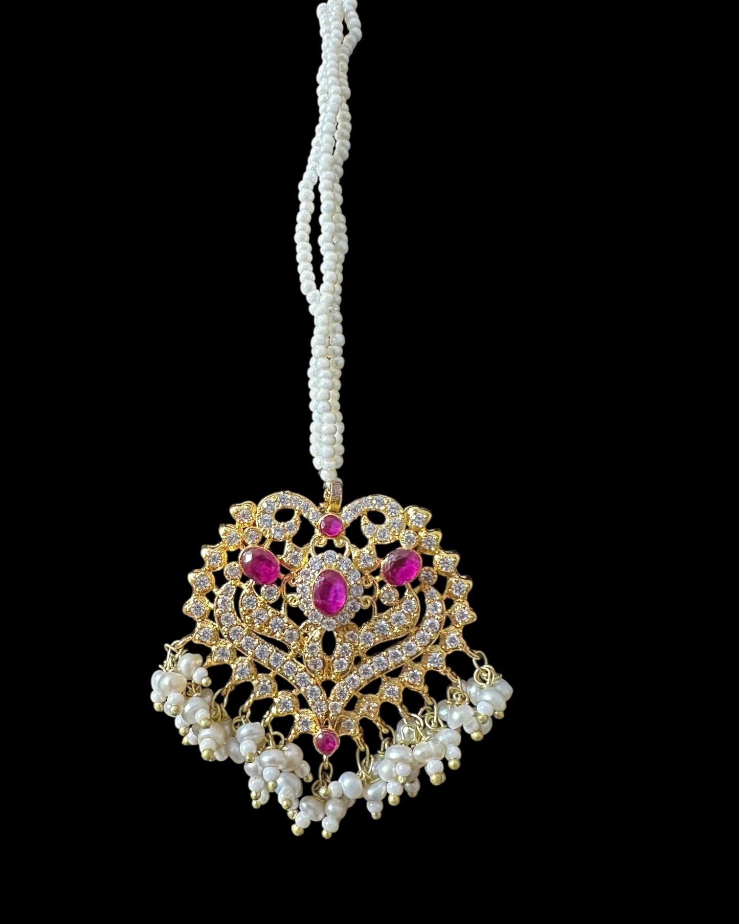 BR465 RAABYA ruby and pearl with zircon bridal choker set with earrings tika ( READY TO SHIP )