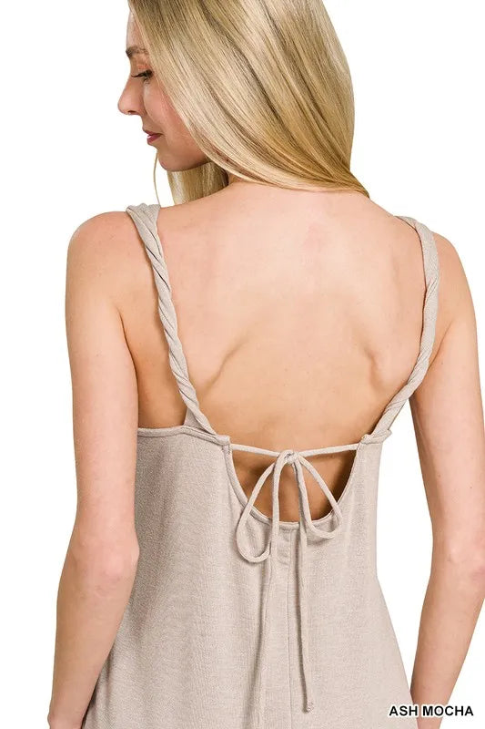 Zenana French Terry Twisted Strap Midi Dress