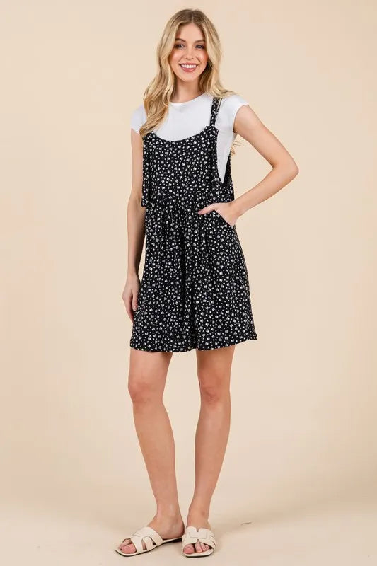 BOMBOM Floral Print Overalls with Pockets
