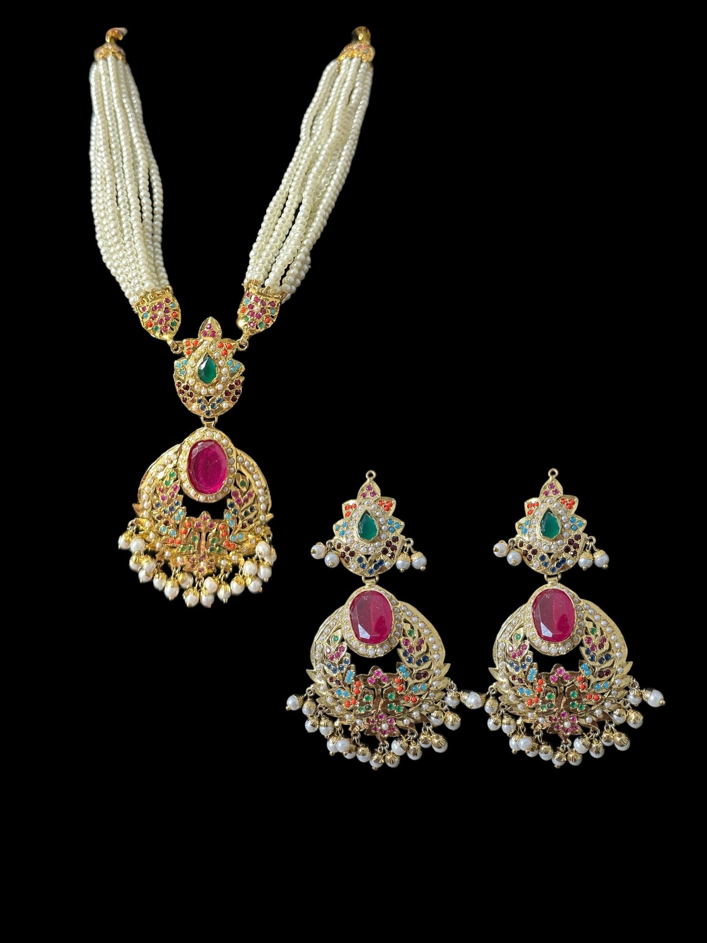 DNS200 Navratan Jadau necklace set with dangler earrings ( READY TO SHIP )