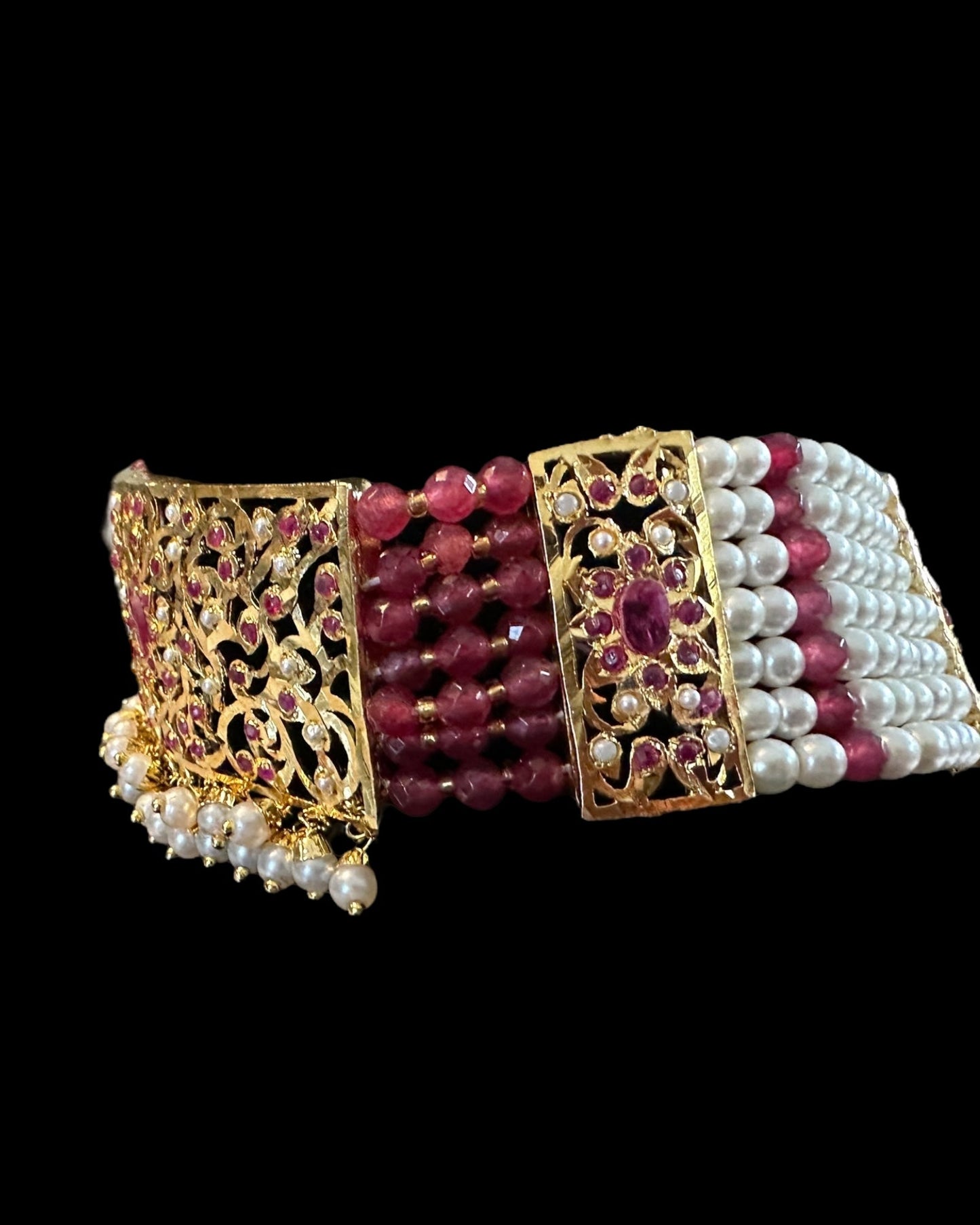 C570 Gold plated jadau choker in Ruby pearls ( READY TO SHIP )