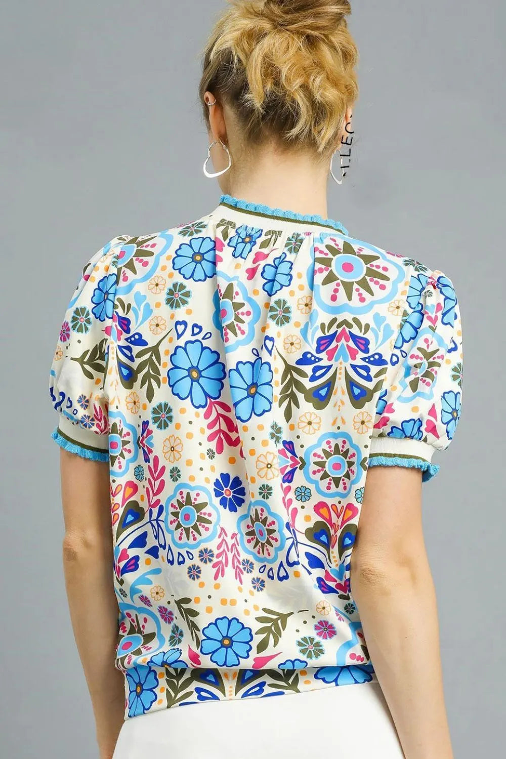 Umgee Retro Floral Puff Sleeve Top