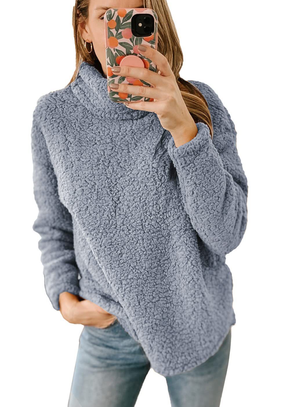 Thick Polar Fleece Turtleneck Pullover - High Collar Winter Top