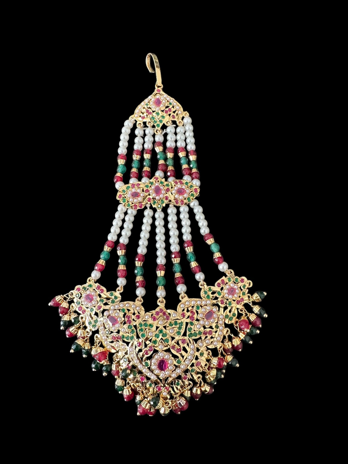 DJHR125 Wafa jadau jhoomar in Ruby emerald and pearl ( READY TO SHIP )