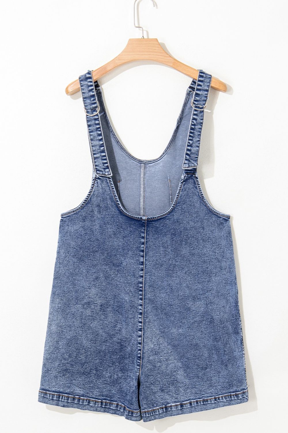 U Neck Patched Pocket Denim Overalls