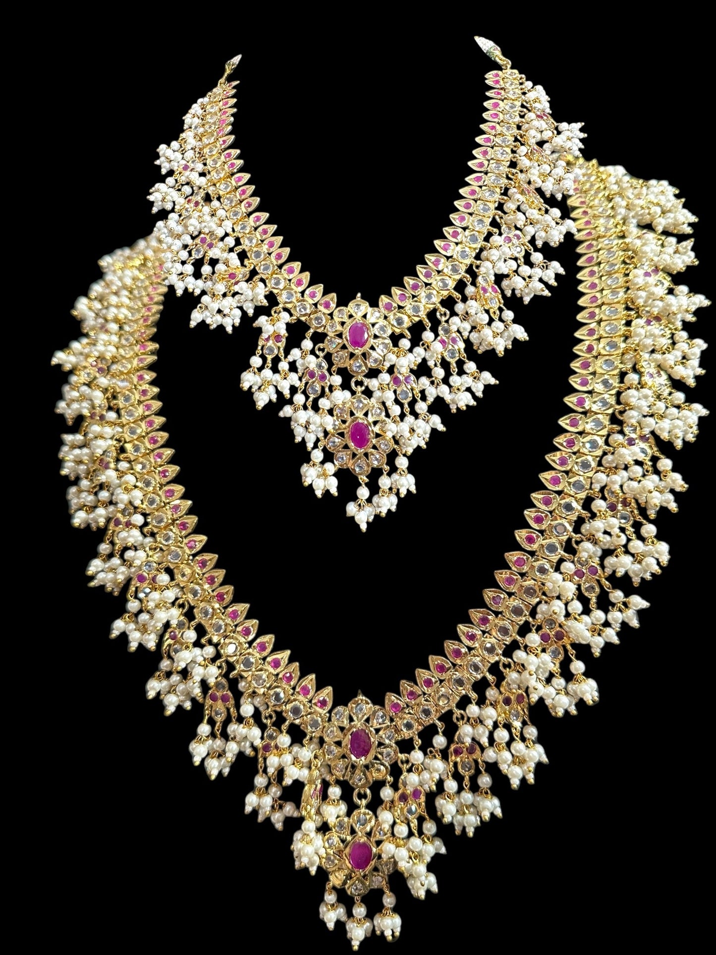 BR467 Safa guttapusalu necklace set in rubies (SHIPS IN 3 WEEKS )