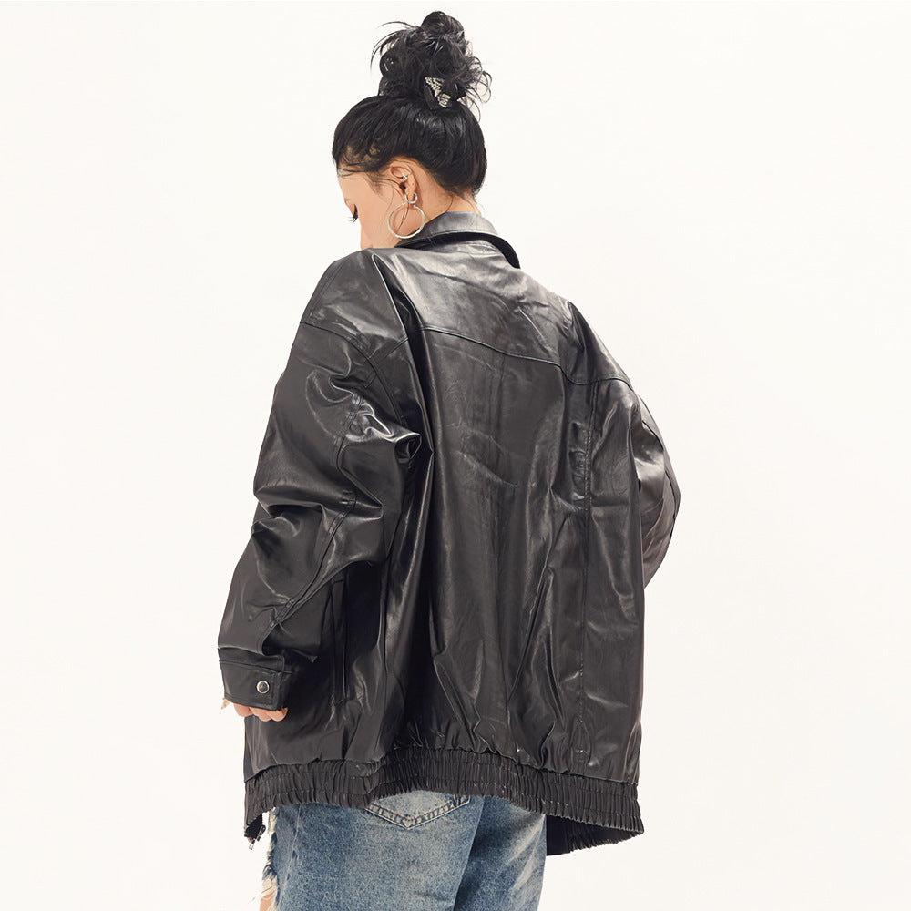Oversized Punk Moto PU Leather Jacket - Vegan Biker Style
