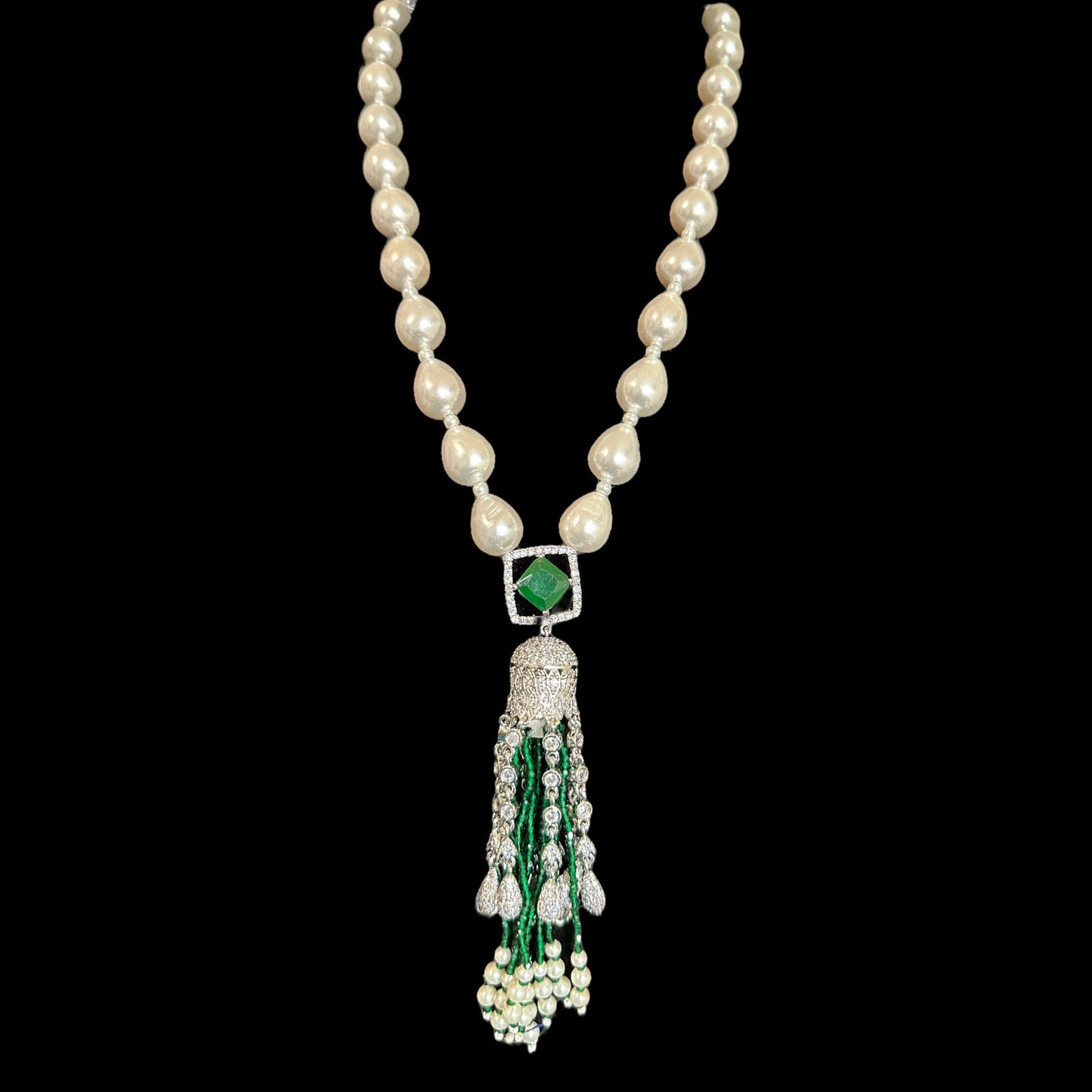 Silver plated cz necklace earrings in pearls ( READY TO SHIP )
