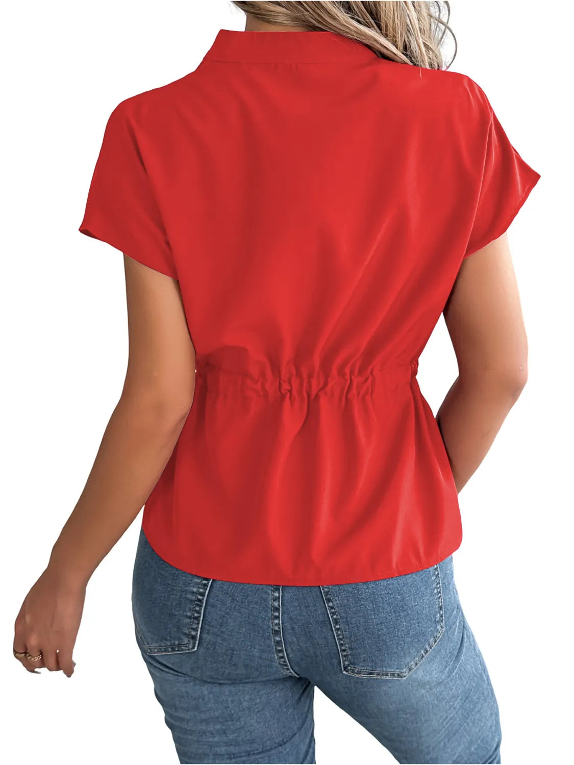Notched Short Sleeve Blouse