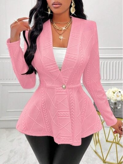 One Button Textured Peplum Cardigan