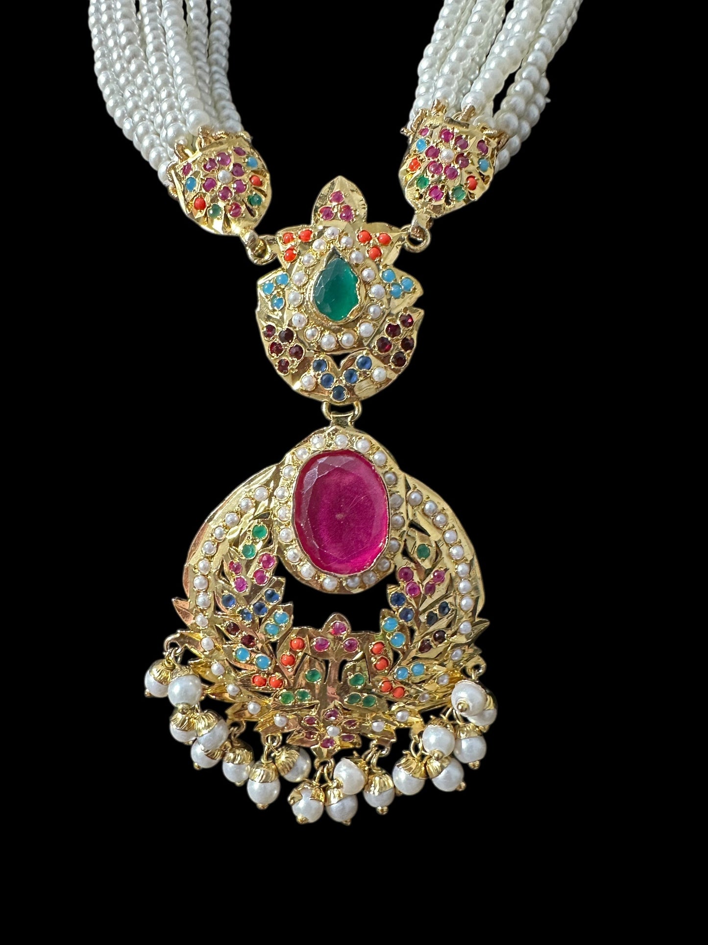 DNS200 Navratan Jadau necklace set with dangler earrings ( READY TO SHIP )