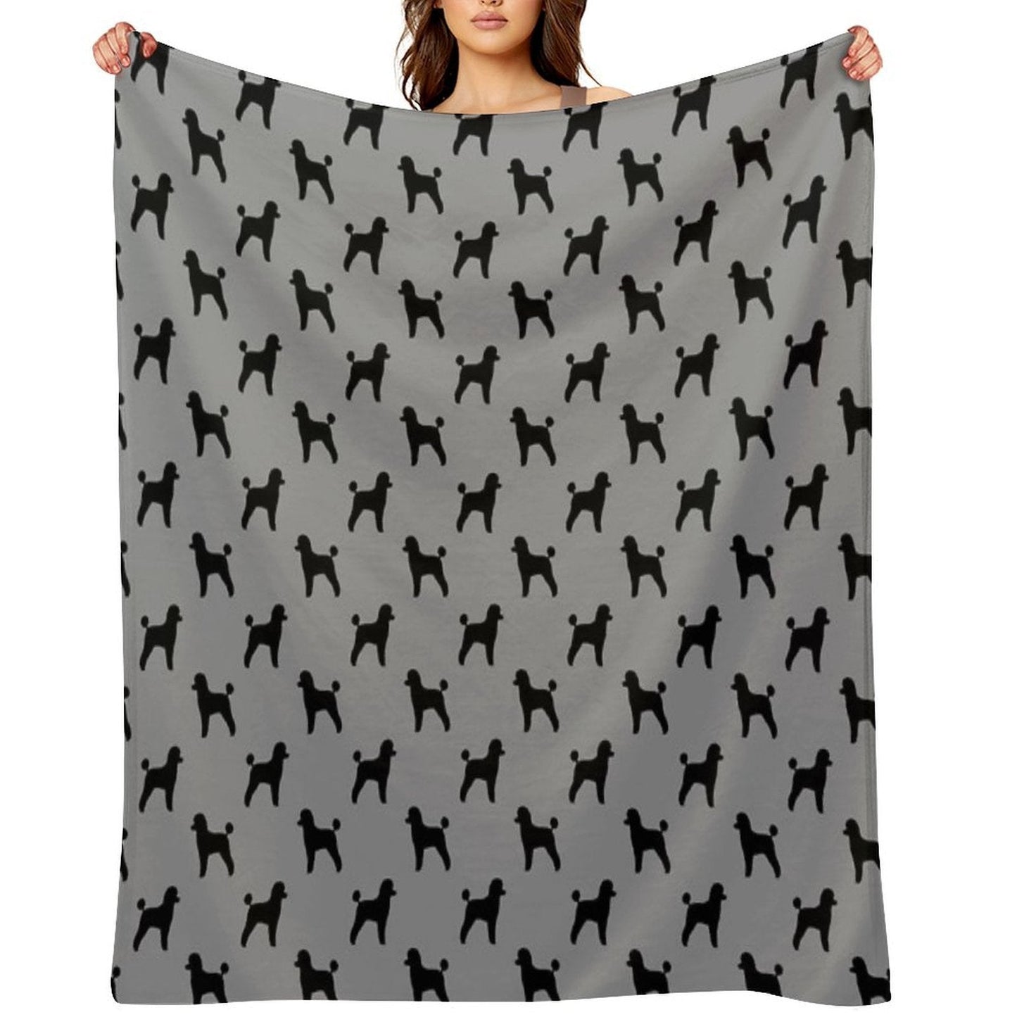 Black Toy Poodle Silhouette(s) Throw Blanket