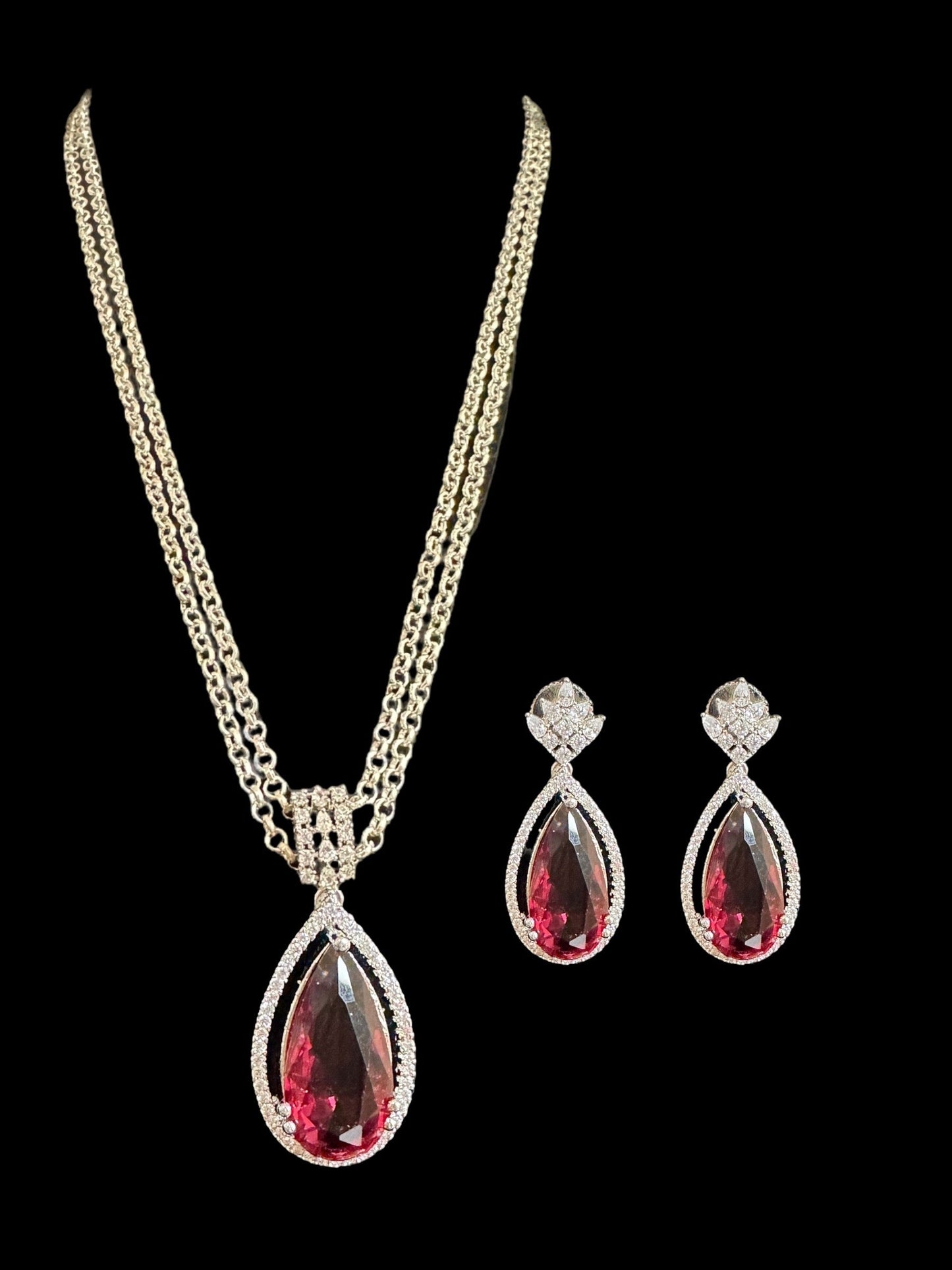 PS351 silver plated Cz pendant set- Ruby (READY TO SHIP)