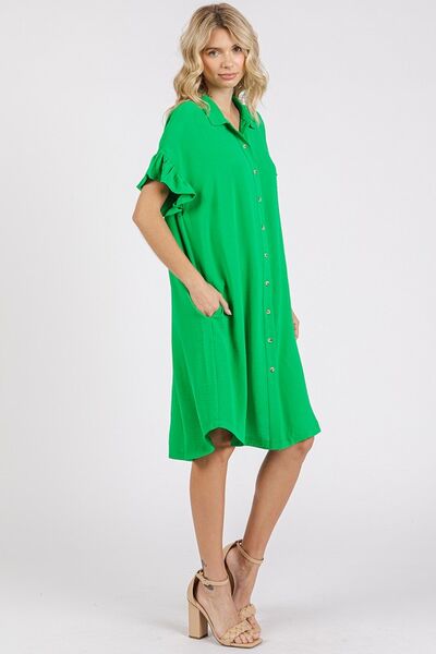 Mittoshop Button Down Flounce Sleeve Dress with Pockets #2