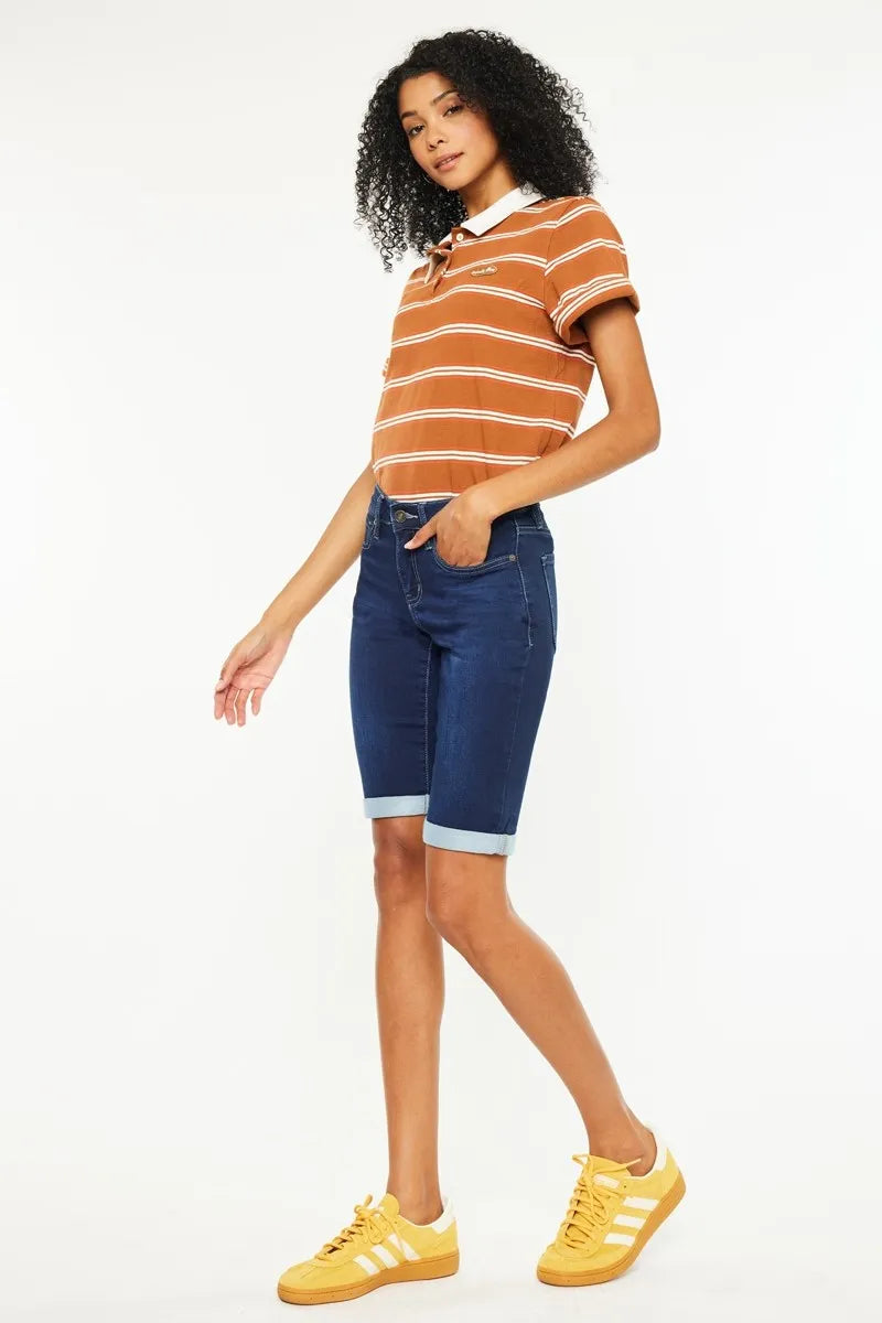 Kancan Mid Rise Bermuda Denim Shorts