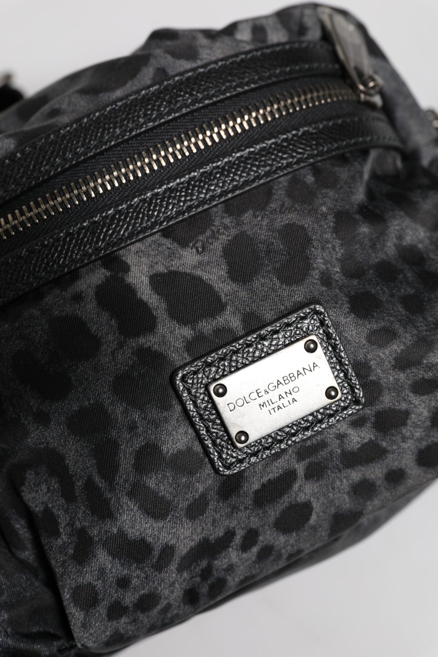 Dolce & Gabbana Black Gray Leopard DG Logo Belt Waist Fanny Pack Bag