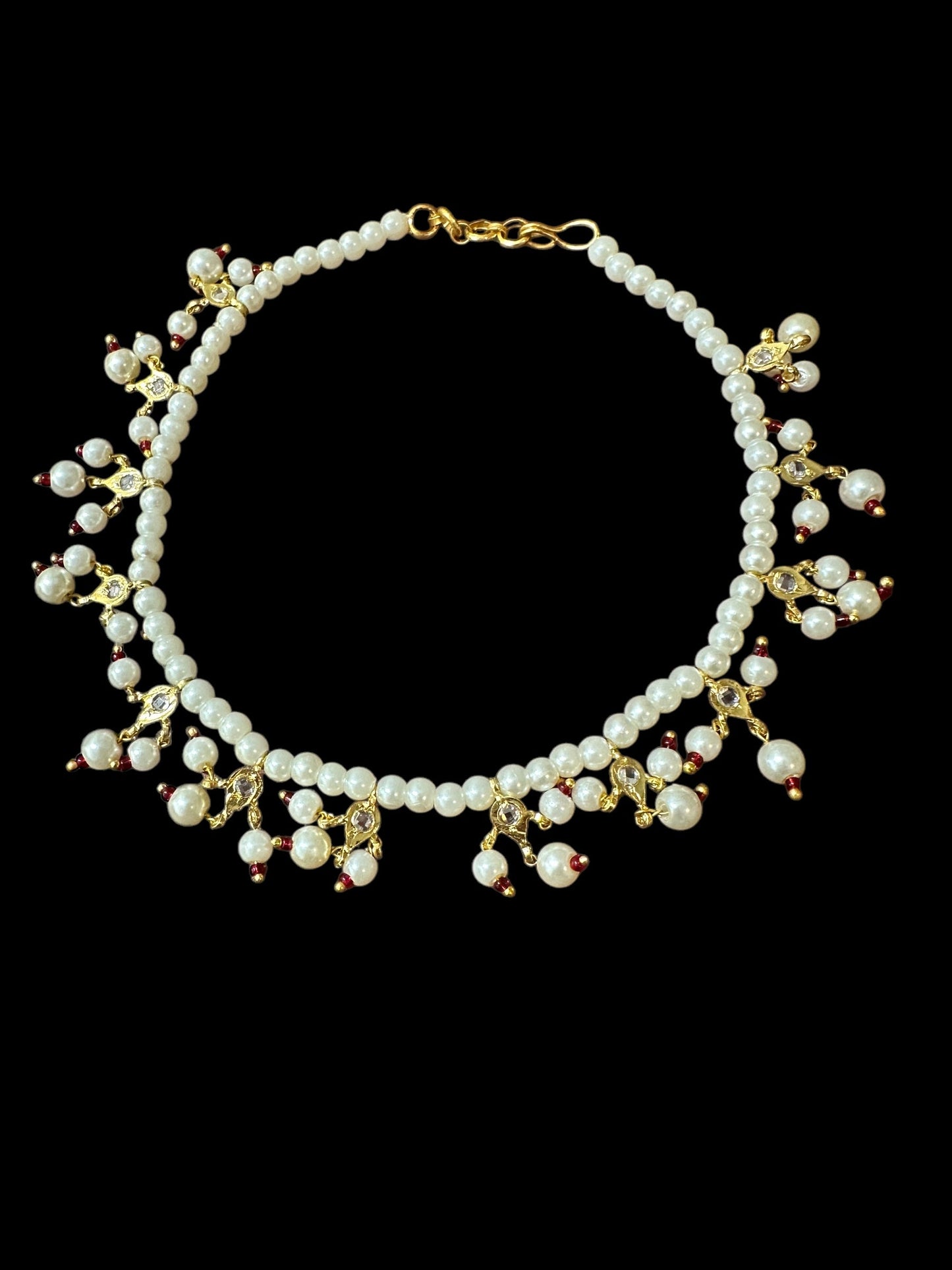 Pearl polki Payal - red beads ( READY TO SHIP )