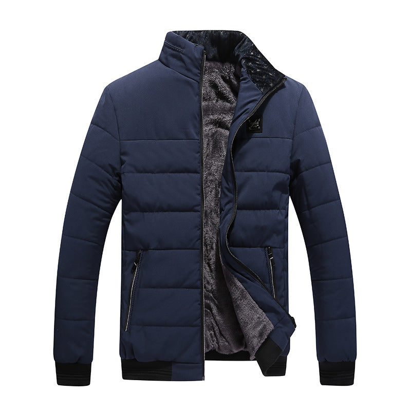 Fleece-Lined Puffer Jacket - Cotton Padded Winter Coat Men