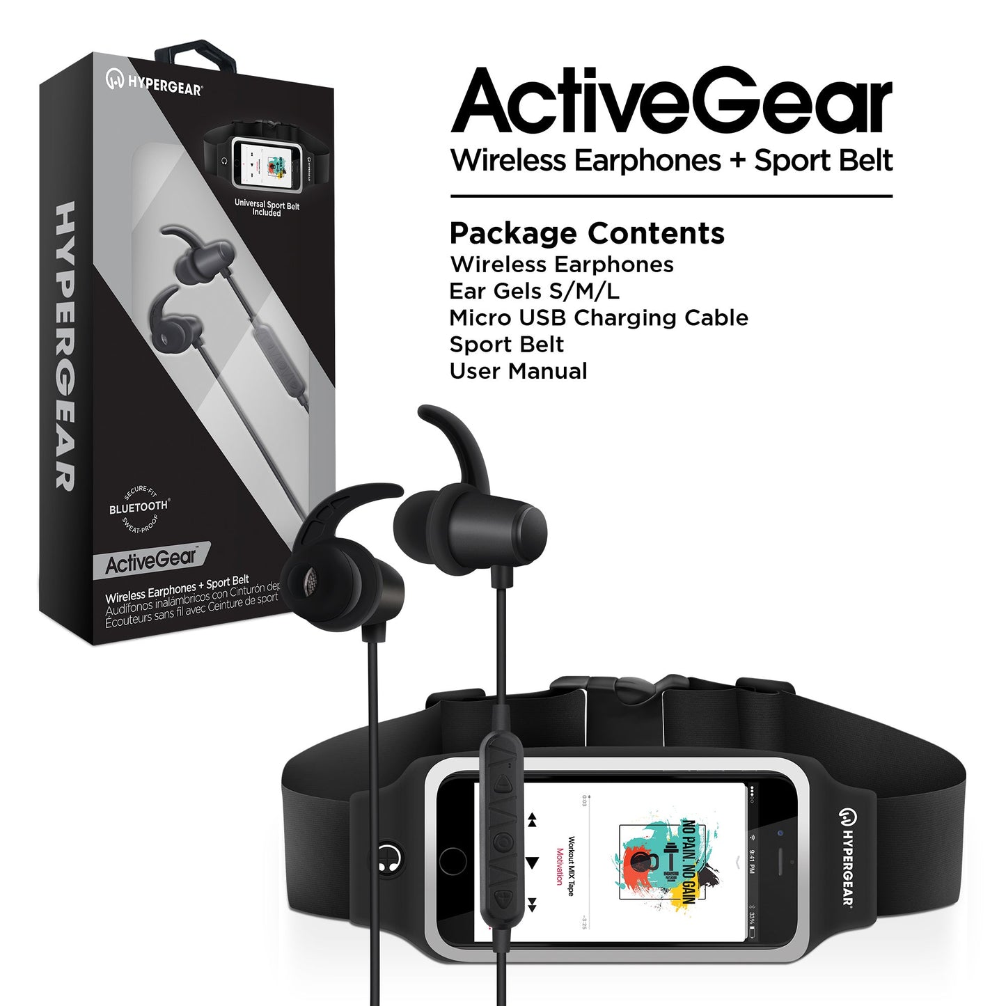 HyperGear ActiveGear Wireless Earphones + Sport Belt