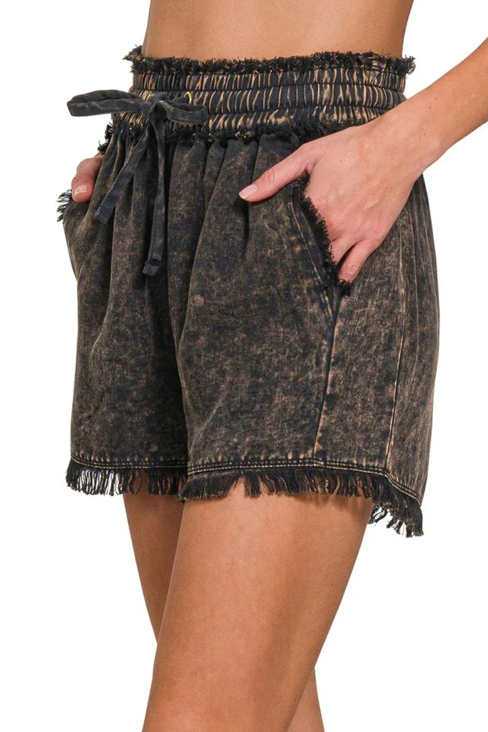 Zenana Mineral Frayed Hem Washed Shorts